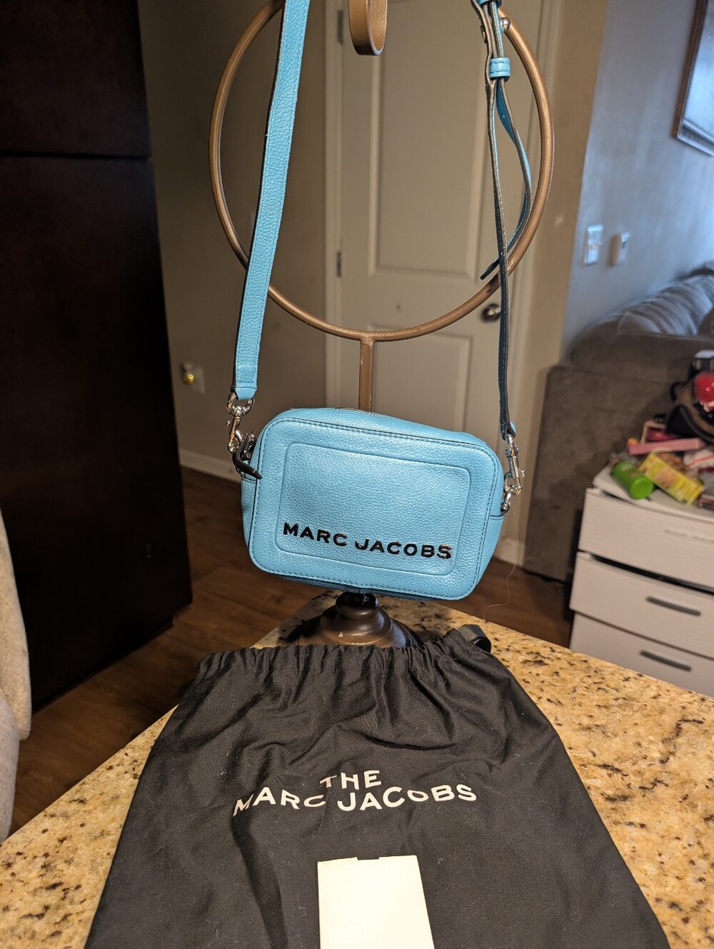 Marc Jacobs Box 20 Pebbled Leather Blue Crossbody Bag